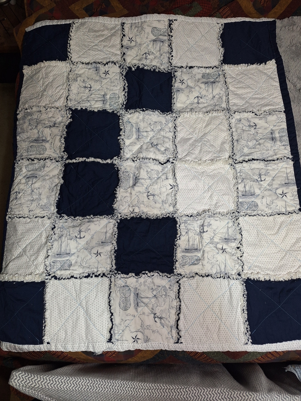 Coastal Navy & White Patchwork Rag Quilt